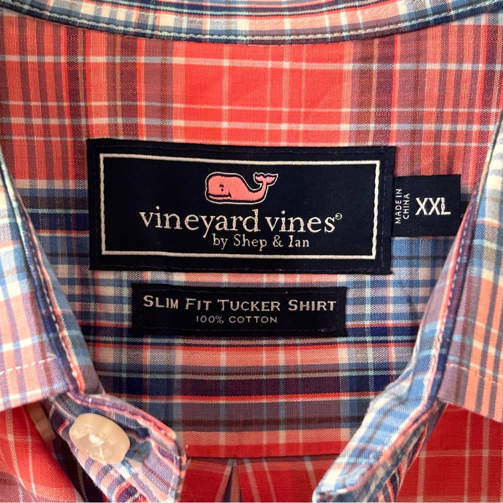Vineyard Vines Slim Fit Tucker Shirt pink navy plaid shirt xxl
